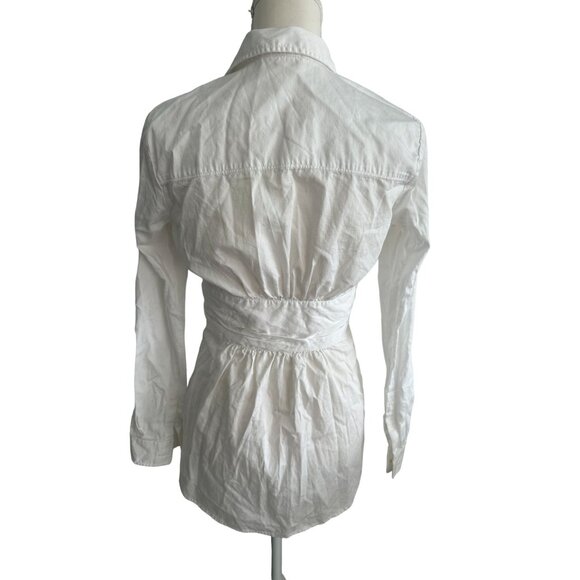 MAEVE Anthropologie White Belted Button Down Size 4 - Picture 5 of 5